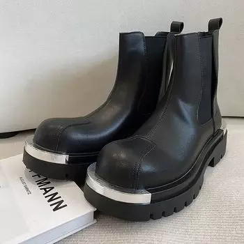 НОВЫЕ металлические короткие ботинки в британском стиле, осень-зима, новые мужские высокие короткие ботинки на толстой подошве, британские рабочие ботинки в ретро-стиле 38 чёрный