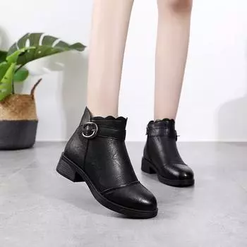 НОВЫЕ модные мягкие кожаные женские ботильоны на высоком каблуке с застежкой-молнией, теплые меховые зимние ботинки для женщин больших размеров rtg5 4 чёрный