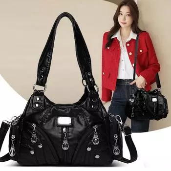 НОВЫЕ мягкие кожаные сумки для женщин, винтажная сумка через плечо, роскошные дизайнерские женские сумки-кошельки небольшой емкости чёрный