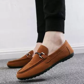 НОВЫЕ мужские мокасины, удобные повседневные туфли на плоской подошве, мужские дышащие туфли для вождения из мягкой кожи, мокасины Zapatos De Hombre 6.5 чёрный