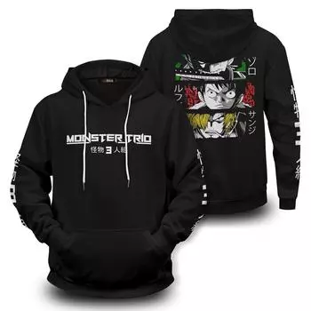 НОВЫЕ Мужские Женские Аниме Толстовки Уличная Одежда Харадзюку Повседневные Толстовки-Пуловеры с Капюшоном с Мультяшным Принтом ONE PIECE XS чёрный