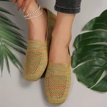 НОВЫЕ однотонные мокасины с квадратным носком и сеткой, женские туфли на плоской подошве, трикотажные туфли на плоской подошве с сетчатой подошвой, повседневные туфли-лодочки без застежек 35 бежевый