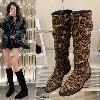 НОВЫЕ осенне-зимние женские сапоги на плоской подошве с каблуком, женские высокие сапоги из высококачественной кожи, женские рыцарские сапоги, повседневные сапоги до колена 35 чёрный