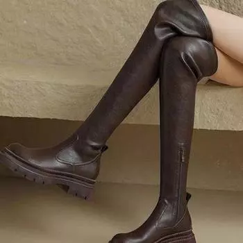 НОВЫЕ Платформа Простые Весенние Женские Сапоги На Высоком Каблуке Выше Колена Сексуальные Зимние Удобные Офисные Туфли Для Женщин Сапоги Круглые Головы 35