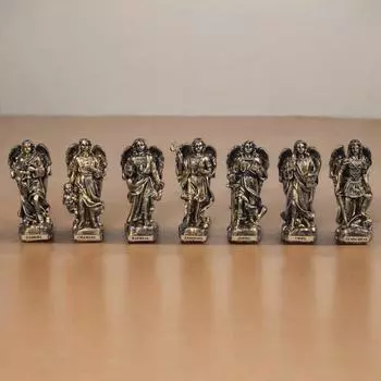 НОВЫЕ Полирезиновые Идолы Семи Архангелов Статуи Фигурки Ангелов Ангелы Чакр - Исцеление Рейки Разноцветные Маленькие (Набор из 7) 4inch