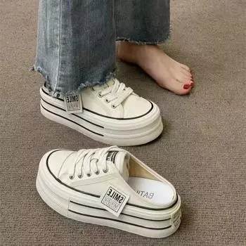 НОВЫЕ повседневные парусиновые женские тапочки с круглым носком и перекрестным ремешком, летние модные дышащие удобные спортивные туфли с увеличенной высотой, НЕТ:К02-ХХ 35