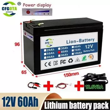 НОВЫЕ распылители 12 В 60 Ач встроенный высокоточный 30 А BMS 18650 литиевый аккумулятор для электромобиля зарядное устройство 12,6 В