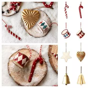 НОВЫЕ разноцветные рождественские подвесные украшения, мультяшные тростниковые барабаны, скандинавские подвесные украшения, поделки, сердца, звезды, колокольчики, праздничные подвески