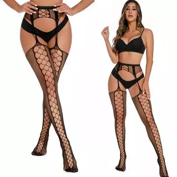 НОВЫЕ Сексуальные Женские Чулки Сетка Колготки Прозрачные Без Ластовицы Колготки Выше Бедра Большого Размера Эластичные Чулки с Поясом для Чулок 40-110kg(80-243Lbs)