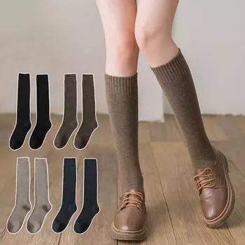 НОВЫЕ высококачественные 1 пара унисекс зимние компрессионные чулки длинные до колена хлопок высокие горячие 38-44 махровые S4Y2 Black-One size