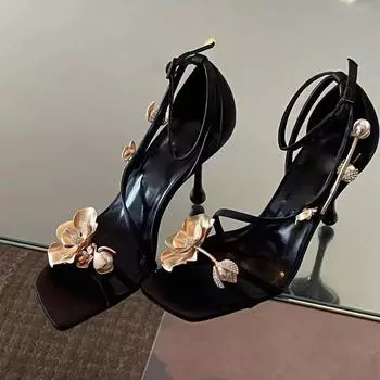 НОВЫЕ женские летние босоножки Soild женские цветочные стильные повседневные туфли платье супер-высокий каблук нескользящие элегантные туфли 35