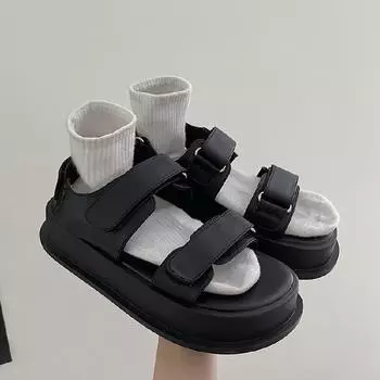 НОВЫЕ женские пляжные сандалии на плоской подошве повседневные сандалии женская летняя обувь двухрядные металлические пуговицы модные открытые женские сандалии 35 чёрный