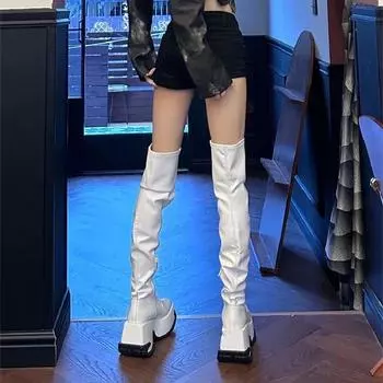 НОВЫЕ женские сапоги выше колена, модные теплые хлопковые длинные сапоги, элегантные женские туфли на платформе, зимняя женская обувь 35 чёрный