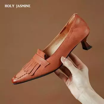 НОВЫЕ женские туфли-лоферы весна/осень с квадратным носком и толстым каблуком, женская обувь 2024 года, туфли из натуральной кожи, женские туфли-лодочки в стиле ретро со складками для женщин 34 чёрный