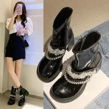 НОВЫЕ зимние туфли в британском стиле, женские современные ботинки из натуральной кожи, модные ботинки ручной работы на платформе 35 чёрный