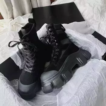 НОВЫЕ зимние женские короткие ботинки на платформе, модные элегантные женские ботинки на шнуровке, уличные мотоциклетные ботинки с толстой подошвой 35 чёрный