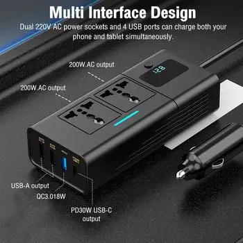 НОВЫЙ 12 В в 220 В автомобильный инвертор 200 Вт многофункциональный автомобильный преобразователь мощности для транспортных средств