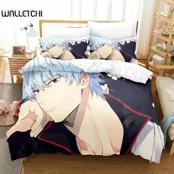 НОВЫЙ 3D Аниме Gintama Комплект постельного белья Пододеяльник Наволочки Односпальный Двойной Полный Королевский Король Дети Подростки 3D Саката Гинтоки Пододеяльник 70x133cm 2pcs