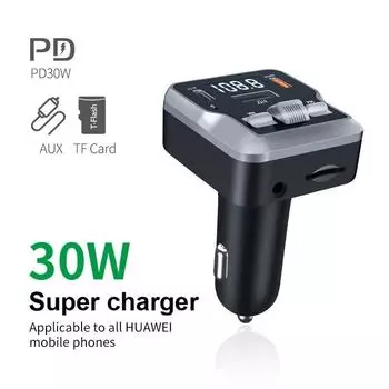 НОВЫЙ автомобильный FM-передатчик MP3 Aux музыкальный плеер Bluetooth 5.3 Handsfree с 30 Вт PD Type-C USB адаптер для быстрой зарядки для автомобиля C64