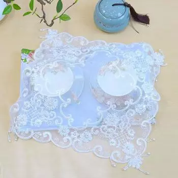 НОВЫЙ Белый бисер цветы Вышитая скатерть чехол для стола свадебный чай скатерть кухня Рождество Украшение стола и аксессуары square 38cm