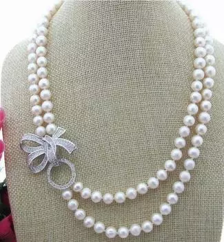 НОВЫЙ дизайн Натуральный пресноводный жемчуг 2 нити 8-9 мм Ожерелье из белого жемчуга 20 дюймов