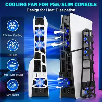 НОВЫЙ для PS5 тонкий охлаждающий вентилятор со светодиодной подсветкой, система охлаждения, высокоскоростной 1100 об/мин USB-кулер для PlayStation5 тонкие игровые аксессуары чёрный