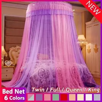НОВЫЙ Европейский купольный потолок, москитная сетка, шифрование, усиленная круглая занавеска для кровати принцессы, дворец для двойной кровати, мантия 1,8 м 1.2m (4 feet) bed розовый/фиолетовый