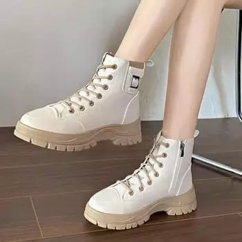 НОВЫЙ ГОД Женская обувь Ботильоны из натуральной кожи Плюшевые уличные модные повседневные туфли на платформе для женщин Осень 36 коричневый