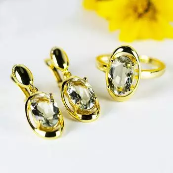 НОВЫЙ!!! Ювелирные наборы из стерлингового серебра 925 пробы с натуральным зеленым аметистом, серьги с застежкой, кольцо, драгоценный камень для женщины, жены, лучший подарок 2022 us ring size 6# зелёный