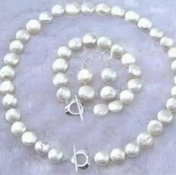 НОВЫЙ комплект серег, браслета, ожерелья с жемчугом и белой монетой, 18 дюймов, 7,5 дюйма