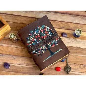НОВЫЙ кожаный журнал Древо жизни - Блокноты из натуральной кожи для женщин - Красивый журнал для зарисовок книга Пустая книга заклинаний 7 x 5 in