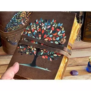 НОВЫЙ кожаный журнал Древо жизни - Блокноты из натуральной кожи для женщин - Красивый журнал для зарисовок книга Пустая книга заклинаний 7 x 5 in