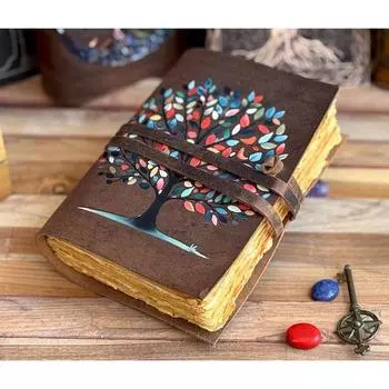 НОВЫЙ кожаный журнал Древо жизни - Блокноты из натуральной кожи для женщин - Красивый журнал для зарисовок книга Пустая книга заклинаний 7 x 5 in