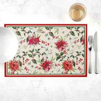 НОВЫЙ льняной рождественский печатный цветок пуансеттия коврик для стола салфетка подставка под кофейные и чайные приборы подставка под чашку салфетка для кухни rectangle 33X48CM