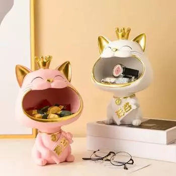 НОВЫЙ лоток для хранения ключей в виде короны удачи с большим ртом и котом, декоративное украшение, легкая роскошная скульптура для подарка на новоселье