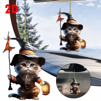 НОВЫЙ милый акриловый Хэллоуин Ведьма Кошка Фонарь Украшение в форме кошки Тыква Подвеска для автомобиля Сумка Брелок Декор C1D5