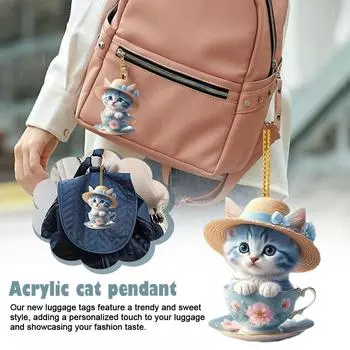 НОВЫЙ милый комплект подвесок в виде кота, акриловый волшебный котенок, декоративный рождественский акрил для автомобиля, кот, очаровательное дерево B9I7 Blue-0.8cm