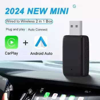 НОВЫЙ Мини 2в1 Беспроводной адаптер CarPlay и Беспроводной адаптер Android Auto Plug and Play Проводной к беспроводному Для 99% OEM автомобилей чёрный