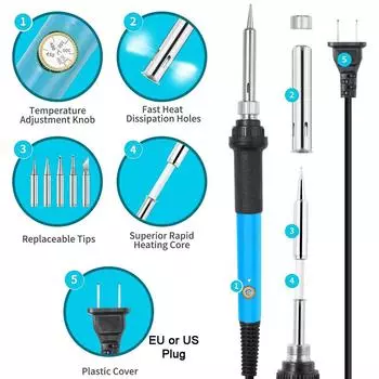 НОВЫЙ набор паяльников, цифровой мультиметр, сварочный инструмент, набор для пайки 20 в 1 с ЖК-дисплеем, цифровой паяльник мощностью 60 Вт с 5 дополнительными насадками