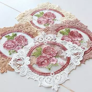 НОВЫЙ овальный сетчатый цветок розы вышитый коврик для стола ткань подставка под тарелку рождественская кухня украшение стола и аксессуары oval 19X25cm
