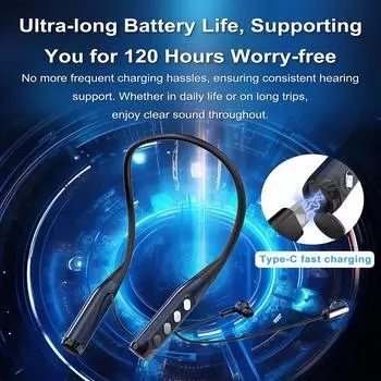 НОВЫЙ перезаряжаемый цифровой слуховой аппарат с регулируемым тоном, портативный слуховой аппарат для глухих пожилых людей 120H темно-синий