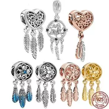 НОВЫЙ позолоченный духовный Ловец снов S925, подвесные бусины из стерлингового серебра, подходят для оригинального браслета, сделай сам, женские ювелирные изделия, подарок
