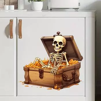 НОВЫЙ Скелет Сокровище Хэллоуин Наклейки на стену Фестиваль Сцена ужасов Атмосфера Украшения Ванная комната Украшения Наклейки на пол 30x30cm