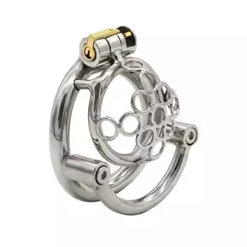 НОВЫЙ!!!Сотовидная клетка для члена, кольцевой замок для пениса, пояс верности, рукава для пениса, плоская клетка из нержавеющей стали, устройство верности для мужчин небольшого размера 40mm