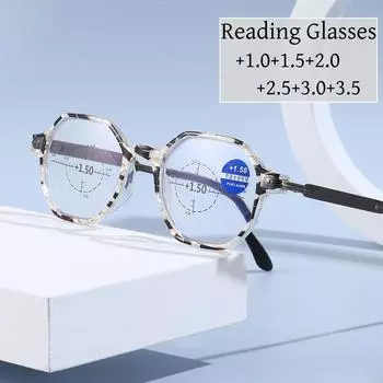 НОВЫЙ стиль 360° мультифокальные очки для чтения для женщин и мужчин модные трендовые очки для пресбиопии и гиперметропии с блокировкой синего света +1,0+1,5 +1.0 золотой