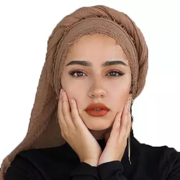 НОВЫЙ женский пузырчатый однотонный жатый мгновенный хиджаб под шарфом из хлопка и льна мусульманская накидка и шаль исламский тюрбан женские головные платки