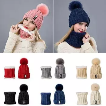 НОВЫЙ женский зимний модный теплый вязаный комплект из шапки и шарфа, шарфа, шапок-бини