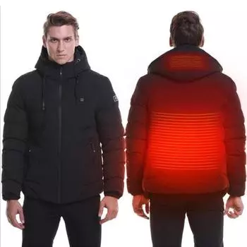 Новая 15-зонная интеллектуальная куртка с подогревом и хлопковой подкладкой, USB-термостатическое отопление, зимнее утолщенное теплое ветрозащитное мужское пальто M чёрный