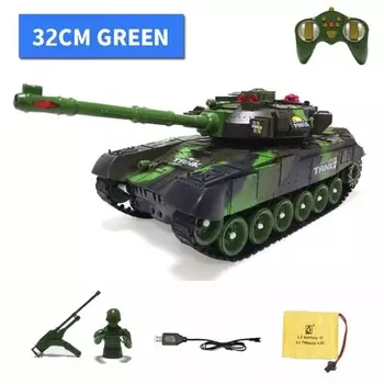 Новая 1/12 RCTank Toy Launch Off-Road Tracked Remote Control Car Перезаряжаемая боевая игрушка для хобби Подходит для мальчиков Детей Подарок Родителю-Ребенку 32cm зелёный