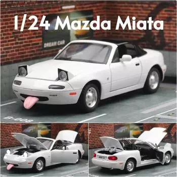 Новая 1/24 Mazda Miata MX5 Convertible Sports Car Toy Car Model Литой металлический сплав Миниатюрная модель автомобиля Звук и свет Коллекция Подарок для мальчиков белый